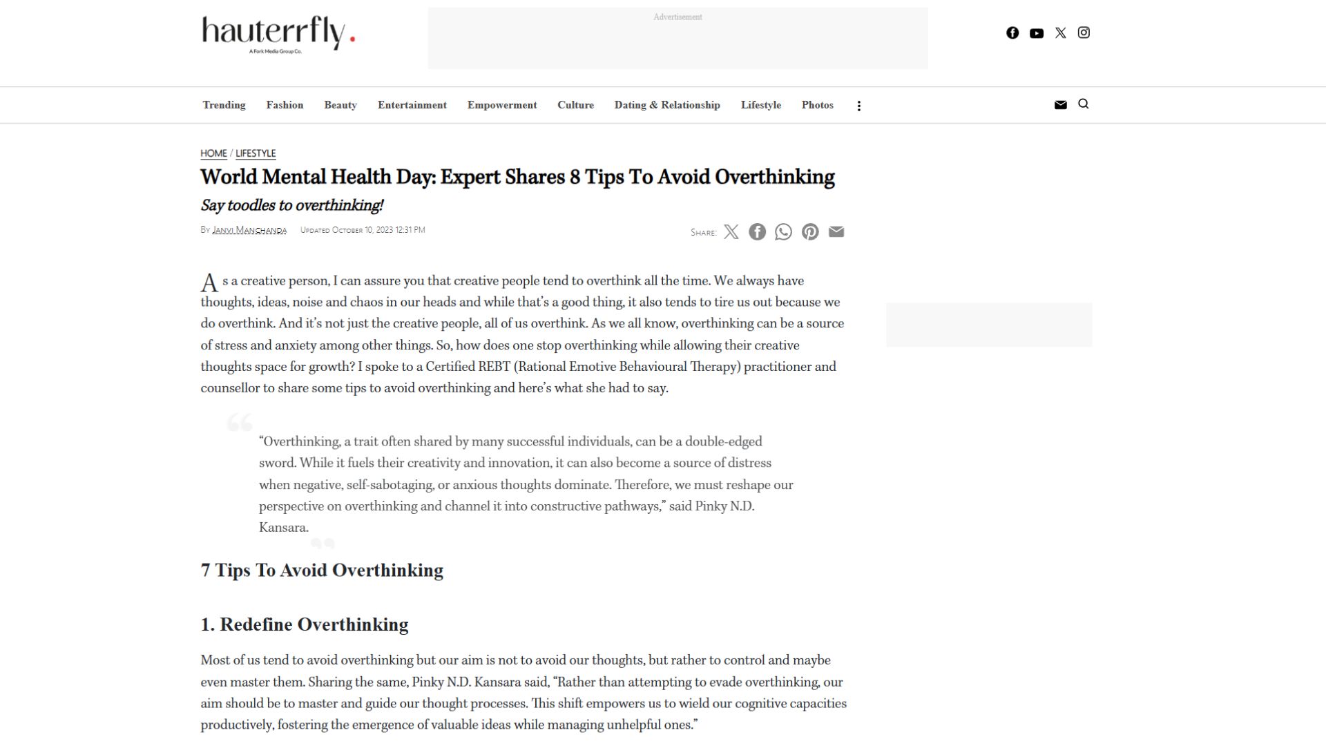 World Mental Health Day - Tips to Avoid Overthinking